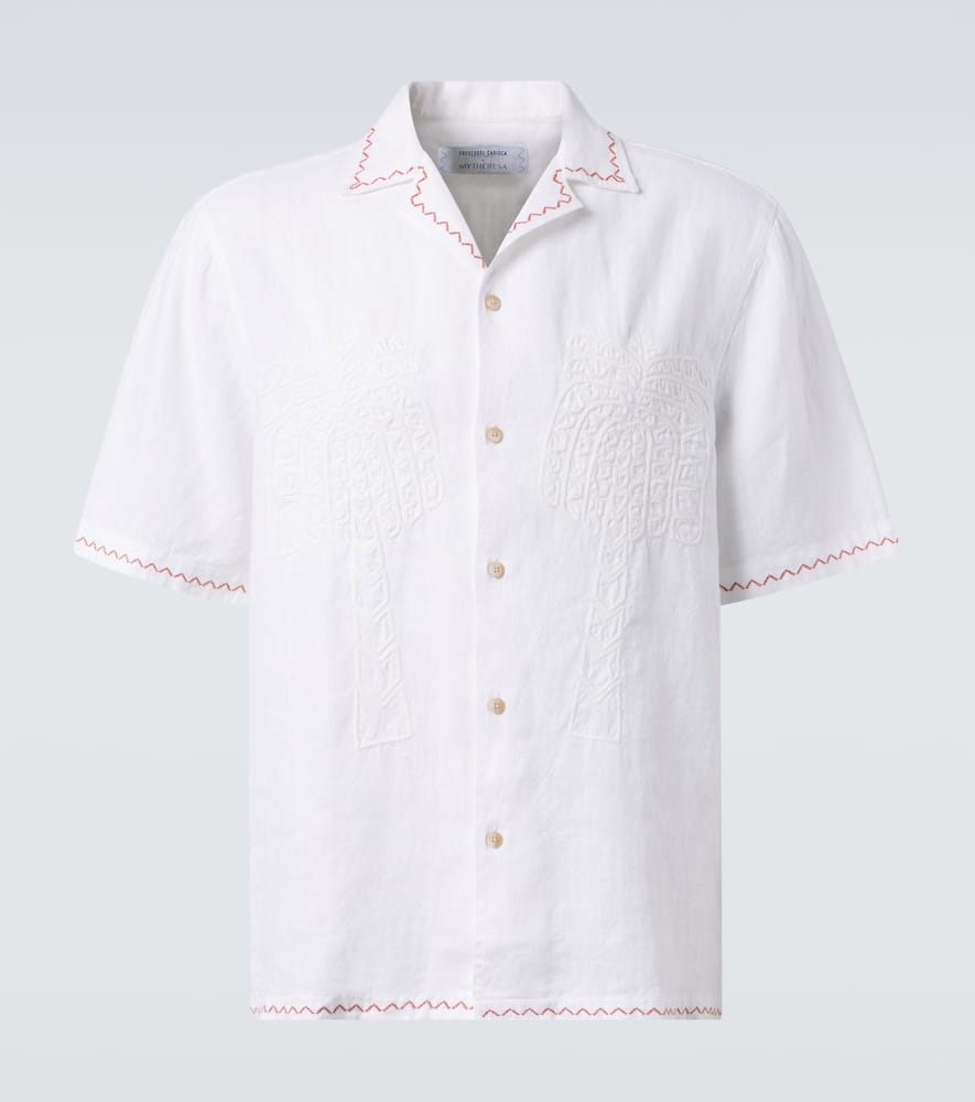 Flavio embroidered linen bowling shirt