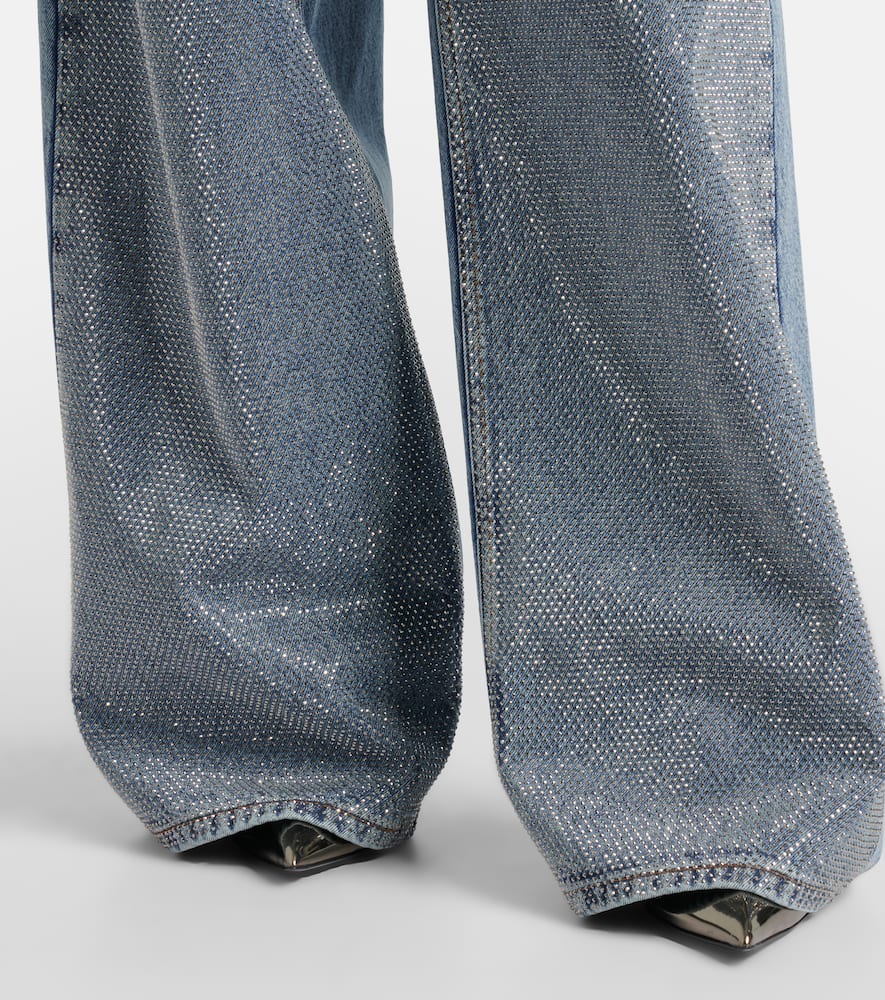 Crystal-embellished wide-leg jeans