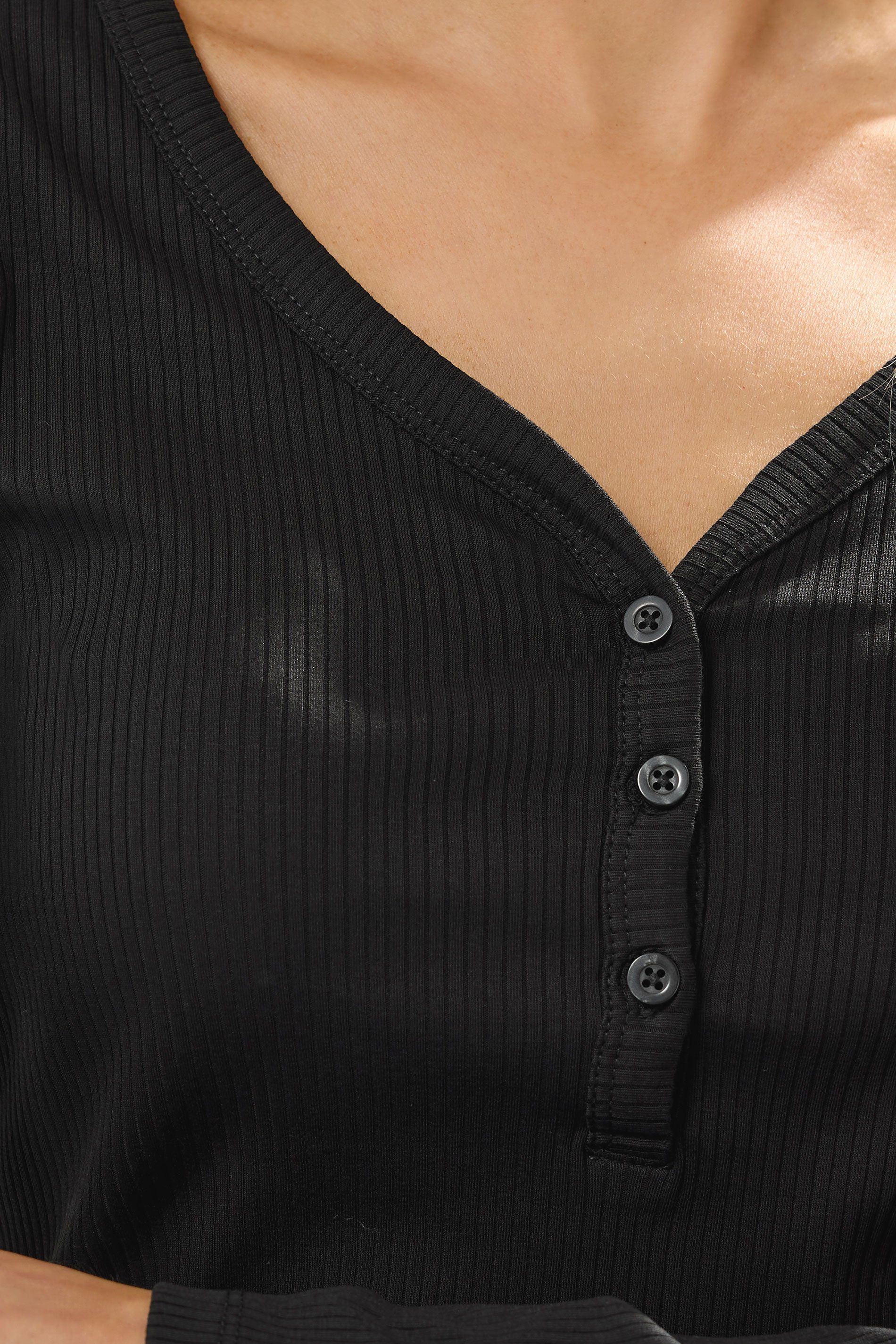 Long Tall Sally Tall Ribbed Henley Top In Black