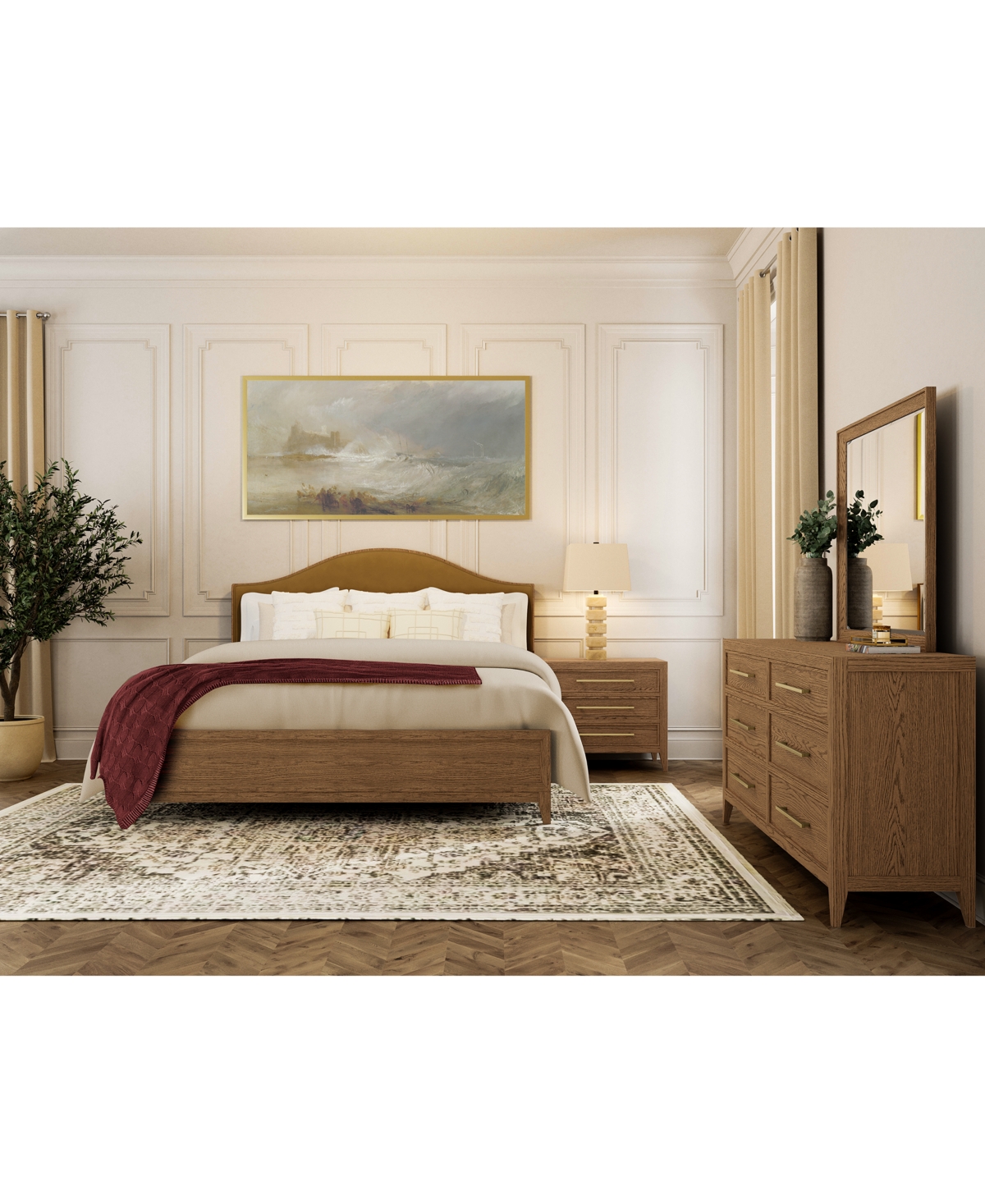 Everleigh 3-Pc. Queen Bedroom Set (Bed, Dresser & Three Drawer Nightstand) - Nutmeg Oak