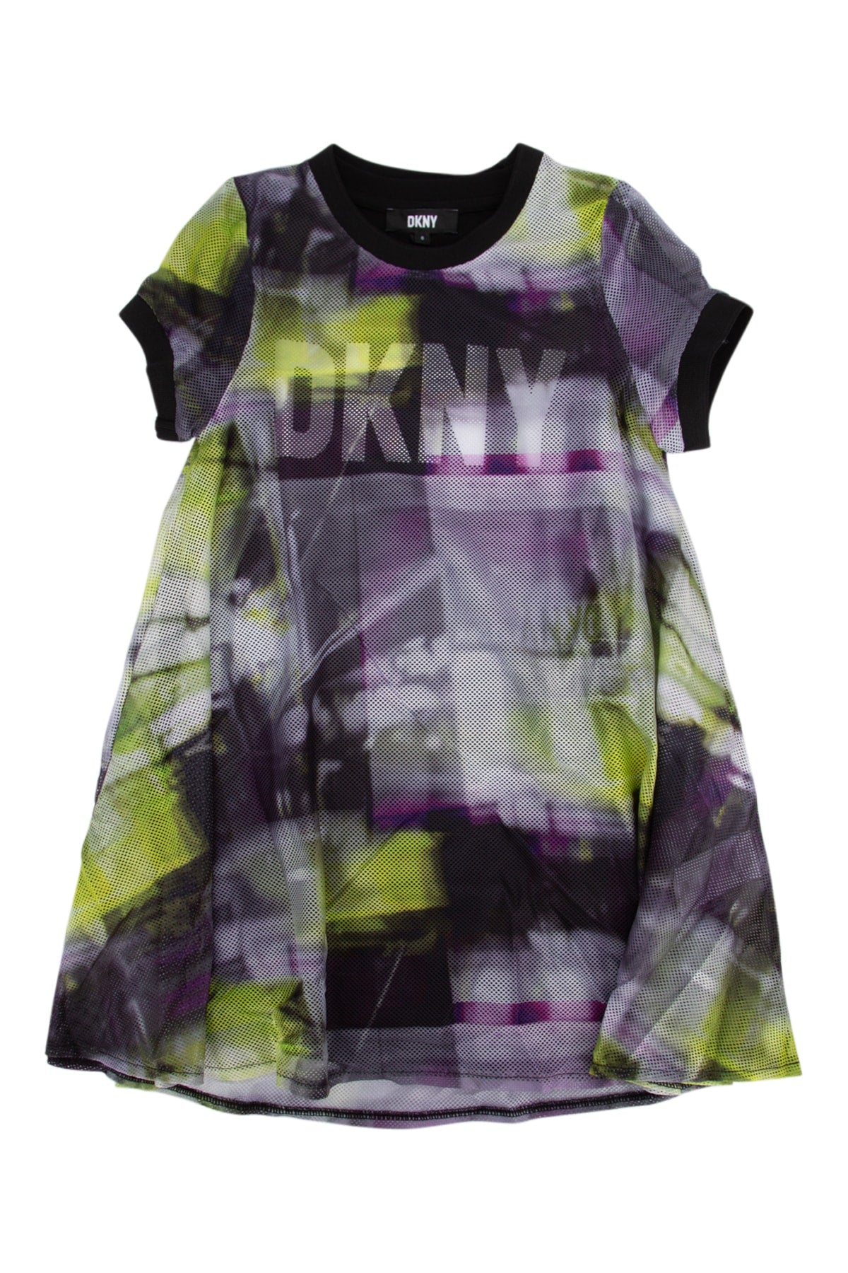 Multicolor Abstract-Print Mesh Dress — Multicolor