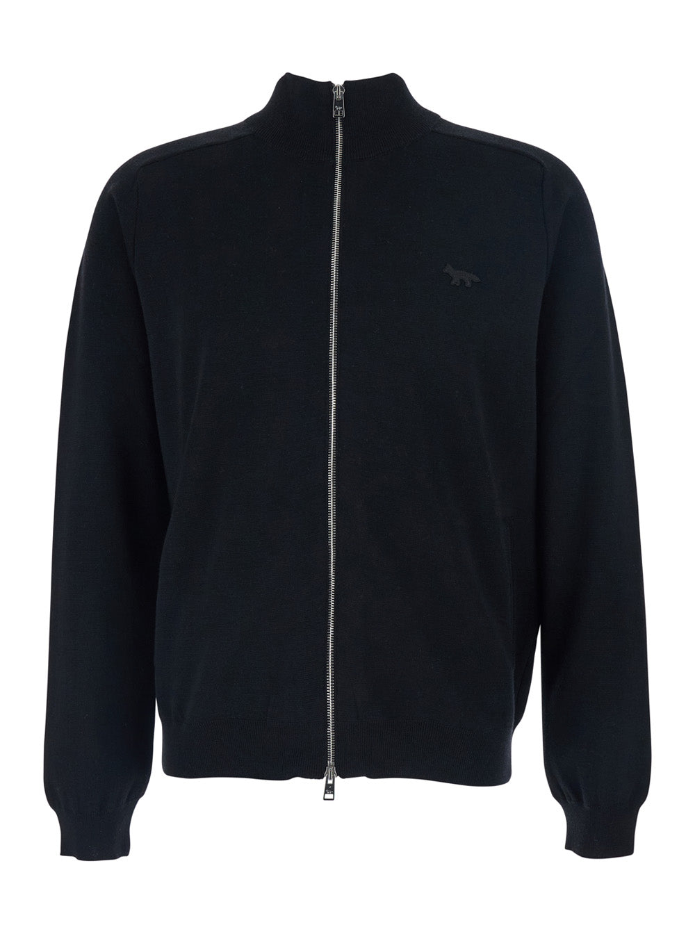 Zip-Front Wool Cardigan — Black