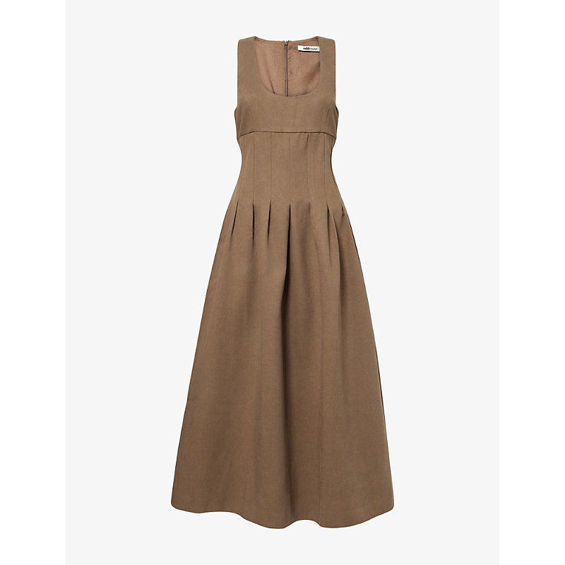 Womens Cinched Cotton-Blend Midi Dress
