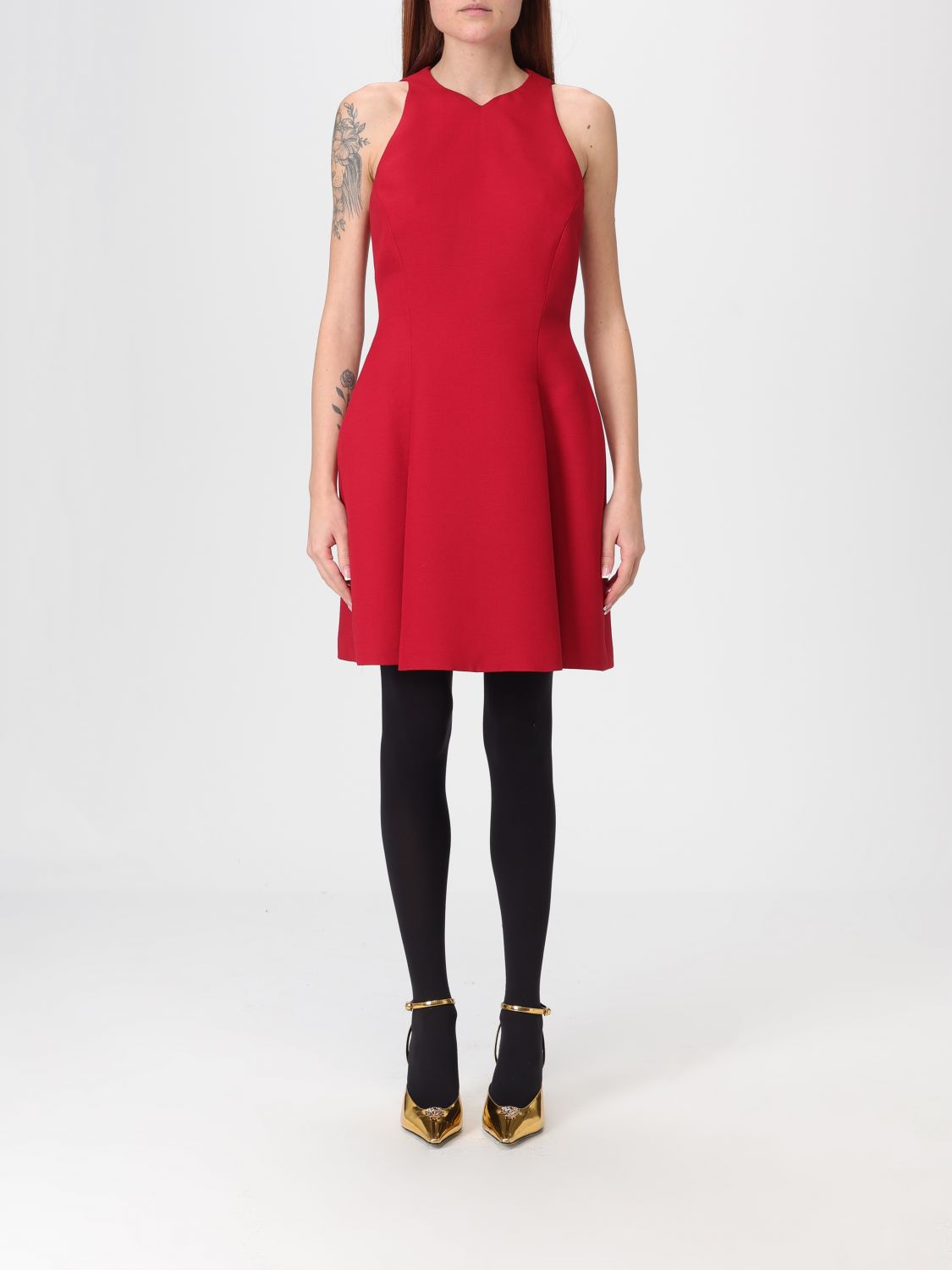 Halter-neck A-line dress - Red