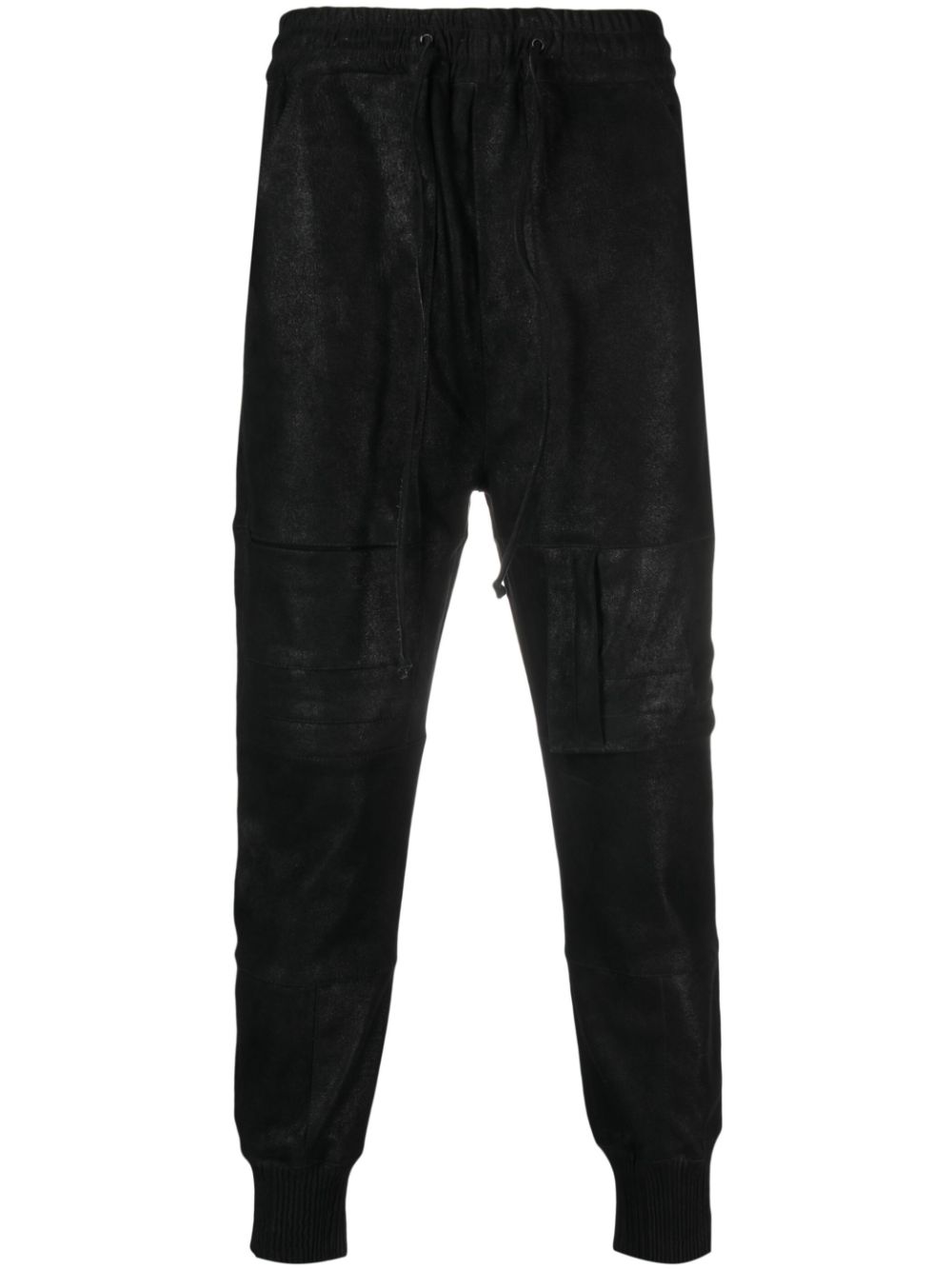 Poke drawstring-waist leather trousers - Black