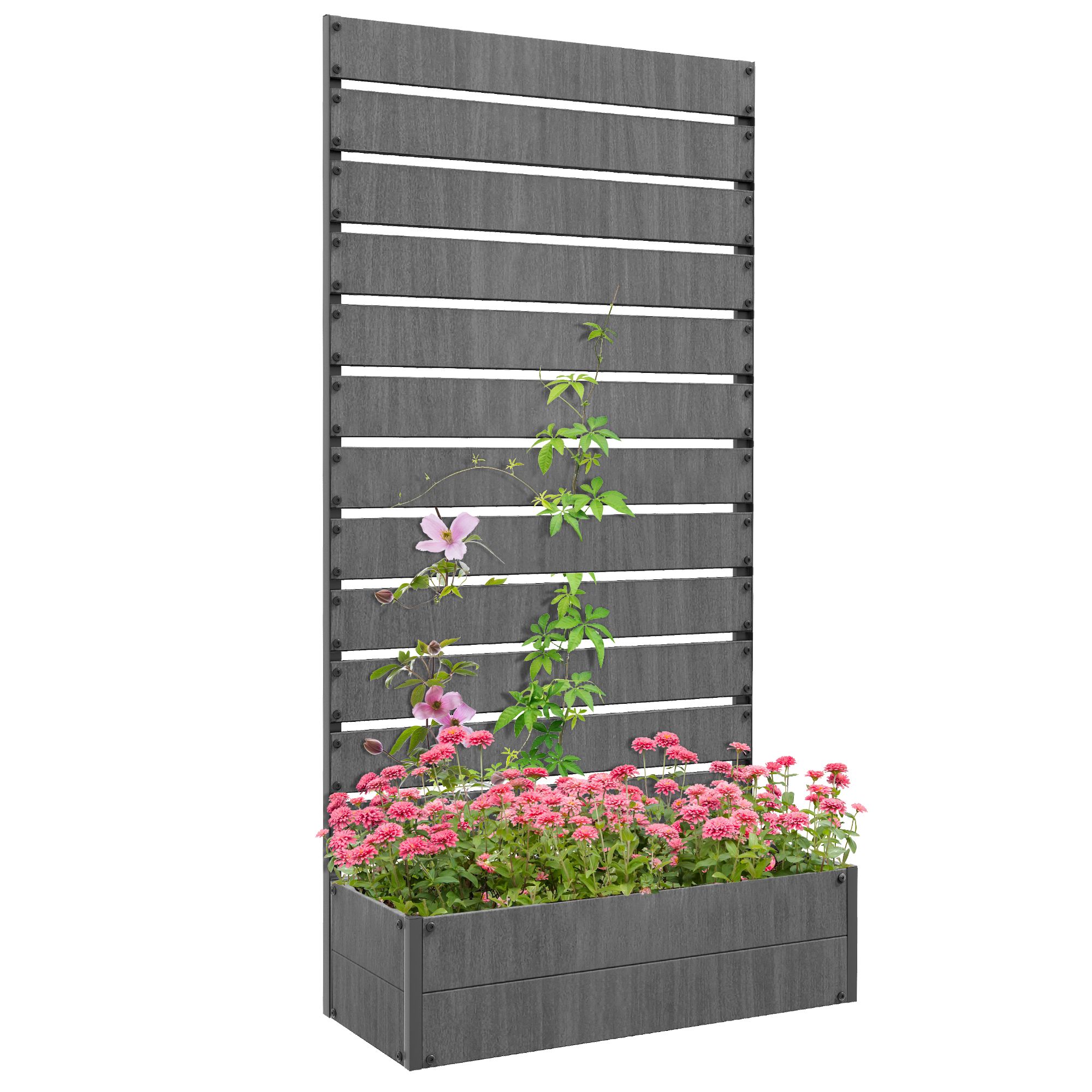 Outsunny Raised Garden Bed With Trellis Standing Patio Planter Box In Dark Grey