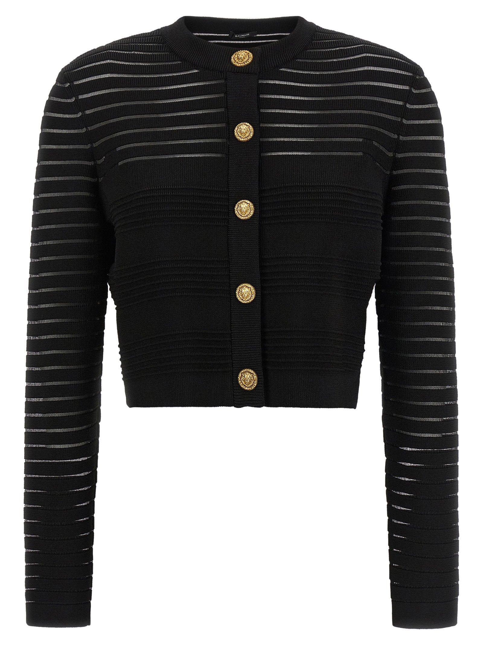 Semi-Transparent Striped Cardigan — Black