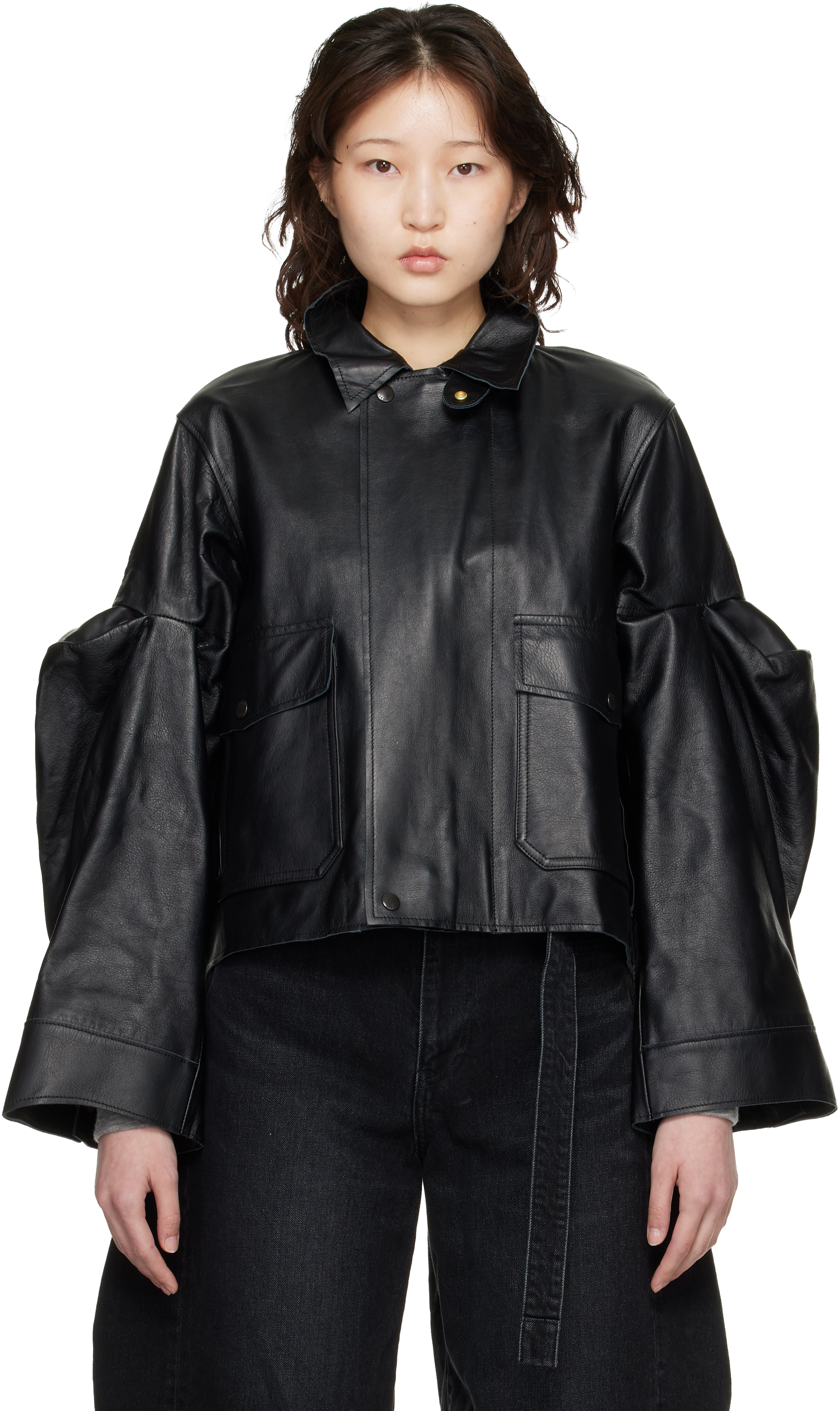 Black Leather Blouson Jacket