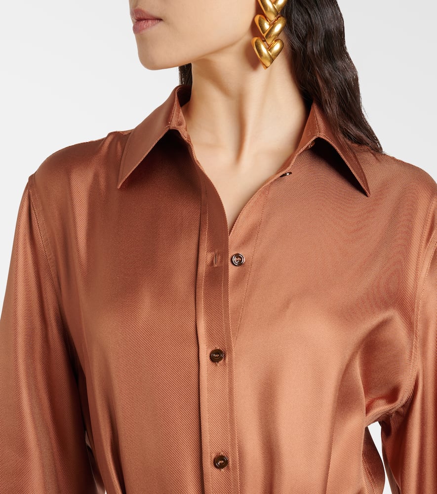 Belted silk twill shirt dress