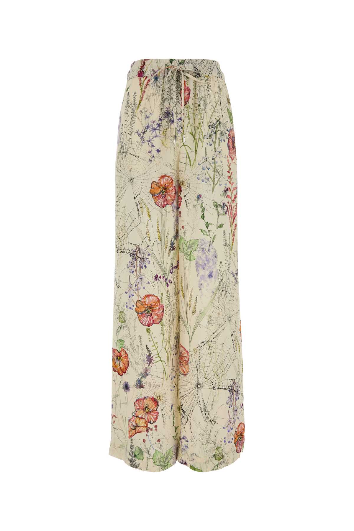 Floral-Printed Crepe Trousers — Ivory