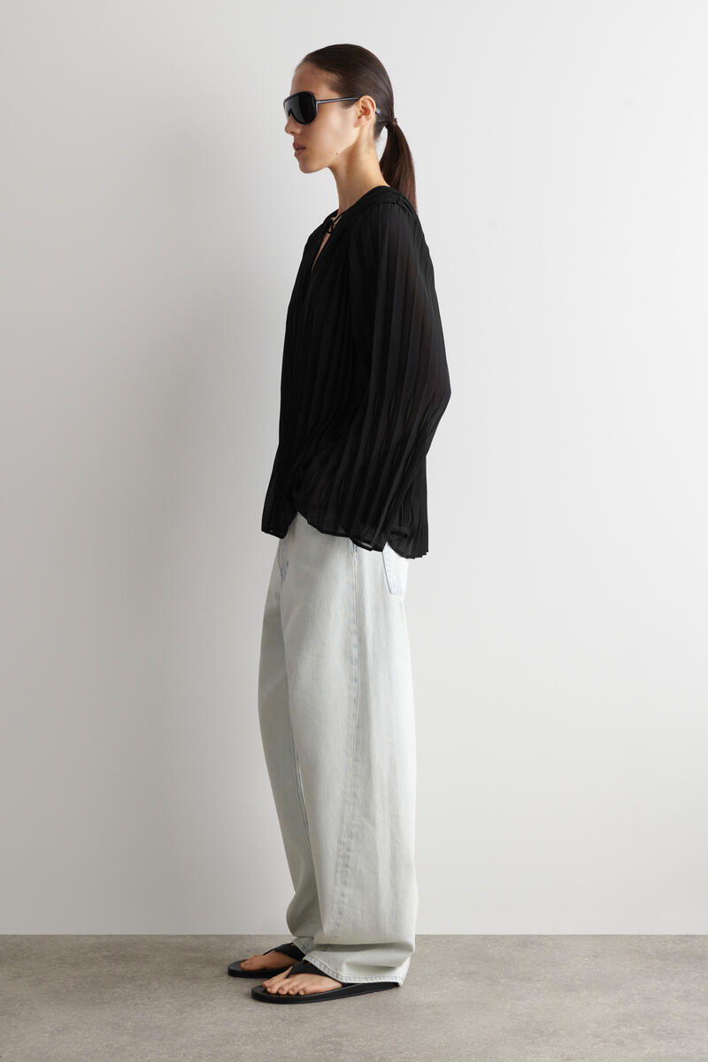 Tie-Front Pleated Georgette Blouse