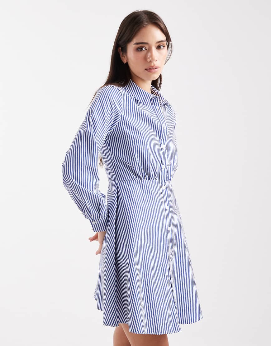 Striped skater shirt mini dress in blue