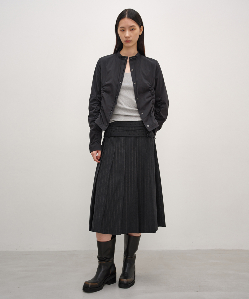 Double-Belted Pleated Skirt STRIPE