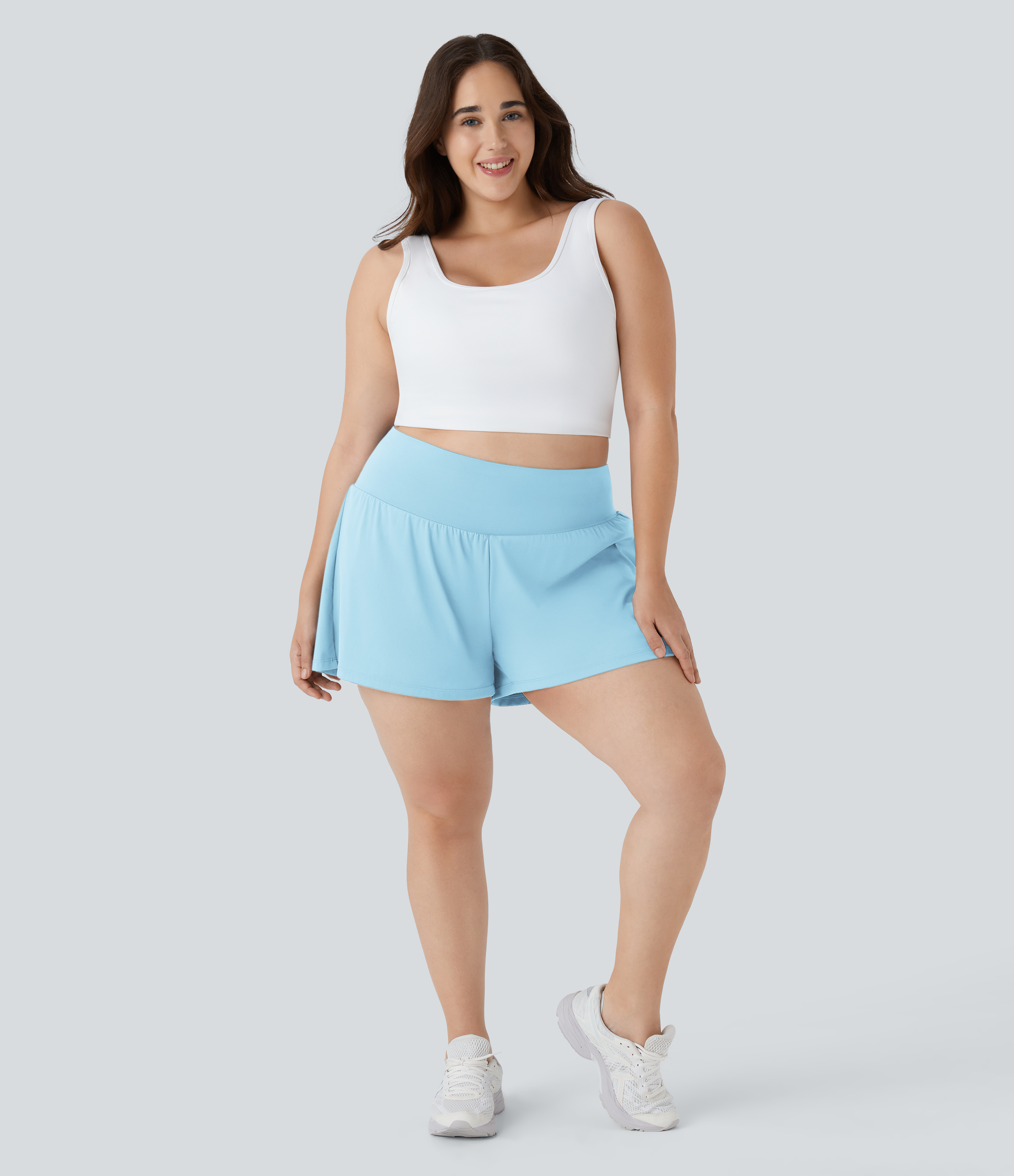 Super High Waisted Pocket & Pocket 2-in-1 Yoga Plus Size Shorts 4''-Longer Length Gym Short - Spun Sugar