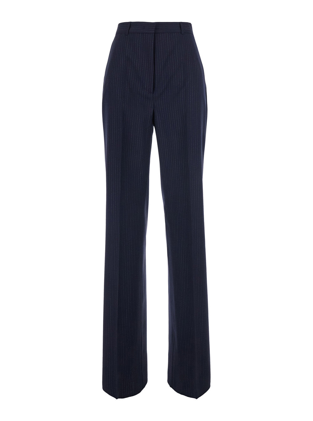 Wool Pinstripe Trousers — Navy