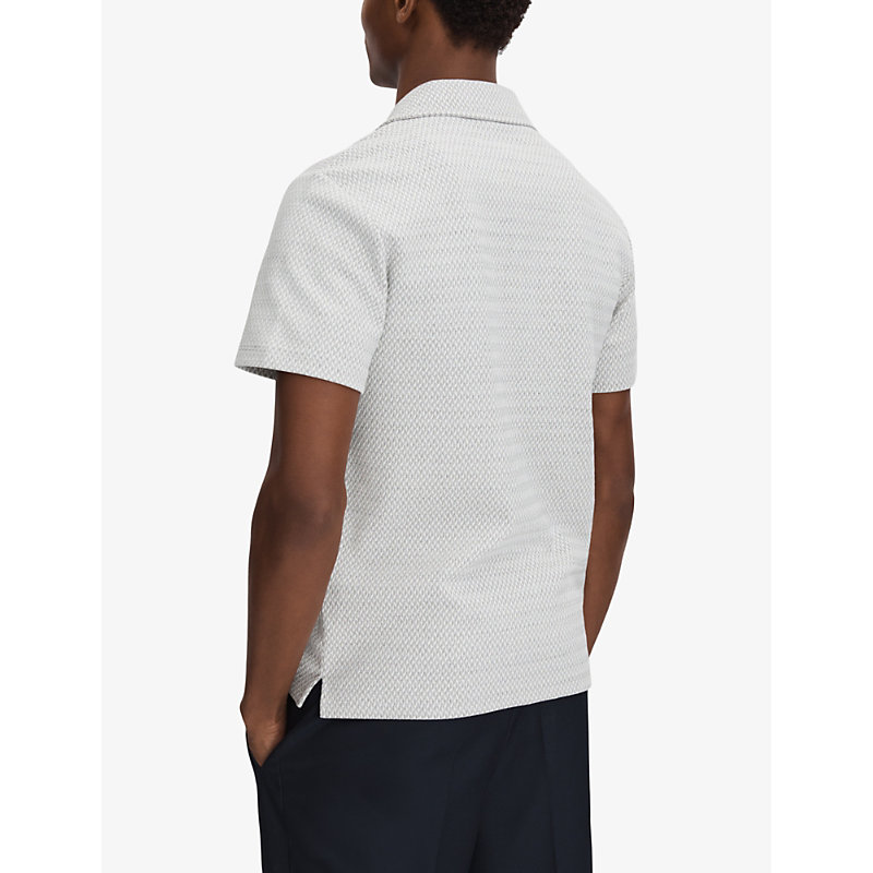 Mens Light Grey Brewer Textured-weave Stretch Cotton-blend Shirt S