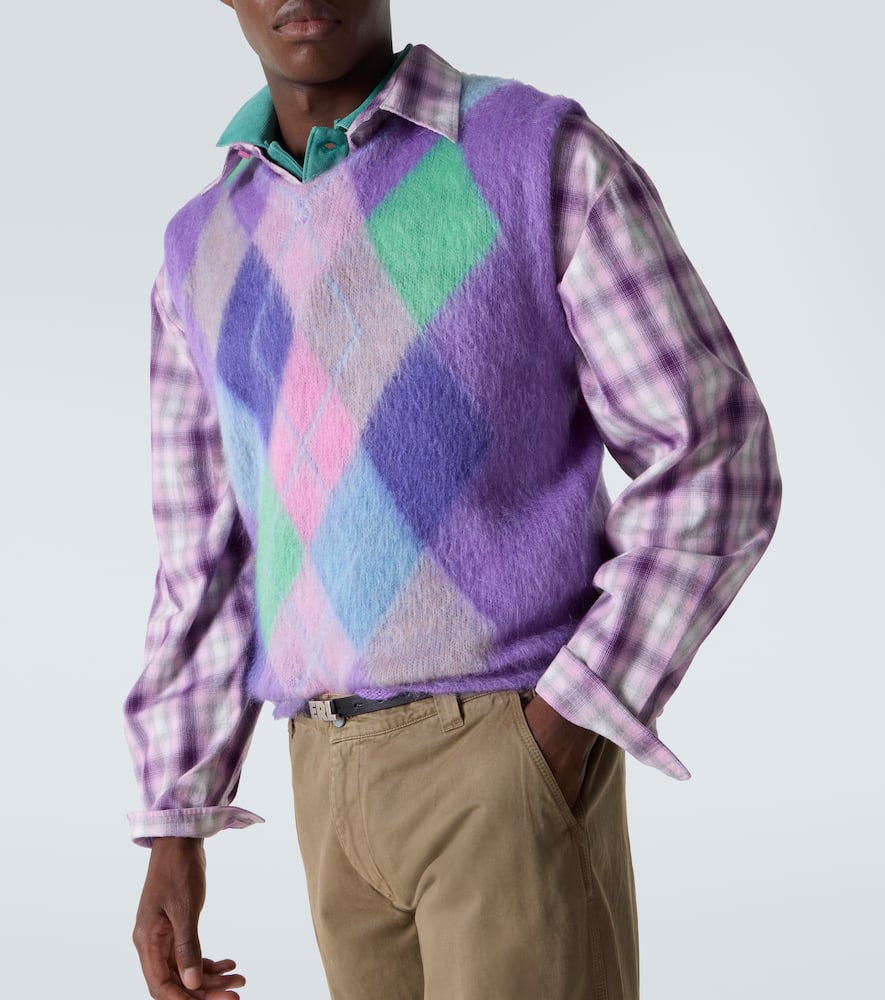 Checked mohair-blend sweater vest