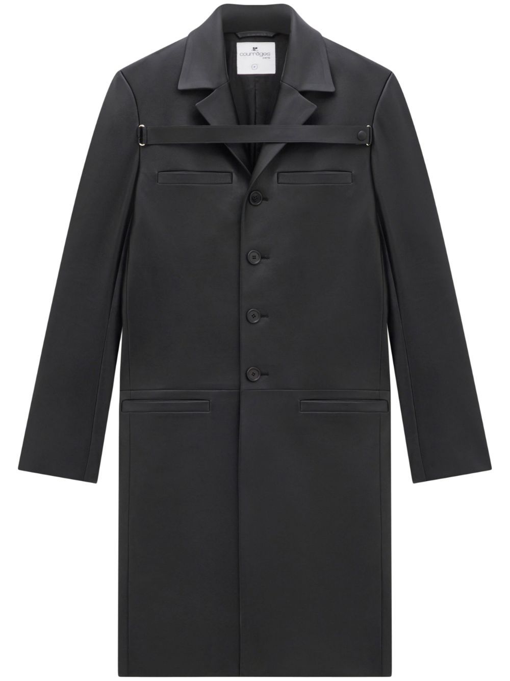 Single-breasted leather coat - Black