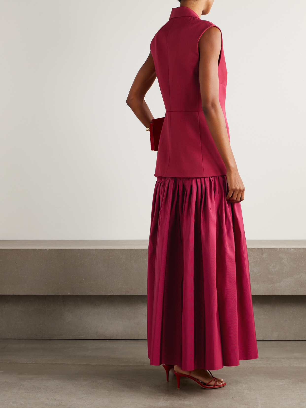 Convertible Wool-twill And Silk-faille Maxi Dress - Red