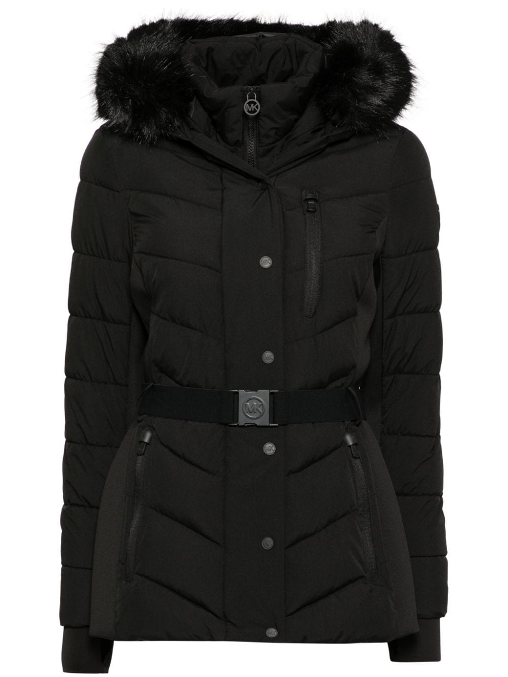Faux fur trim Scuba coat - Black