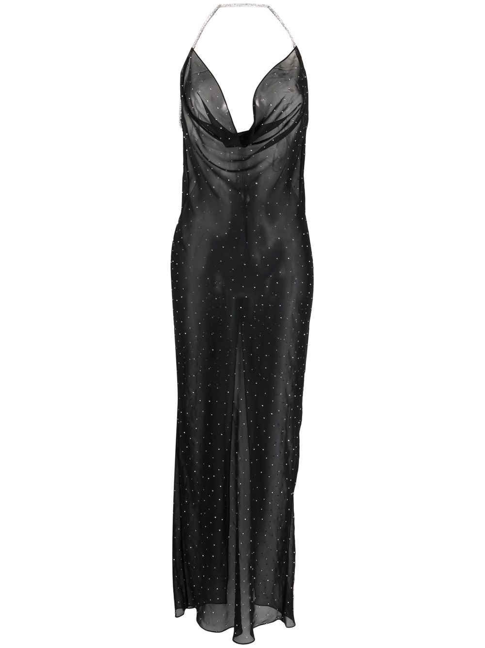 Crystal-embellished sheer maxi dress - Black