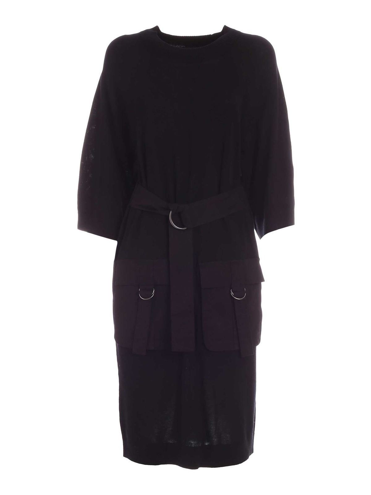 Maxi front pockets dress in black