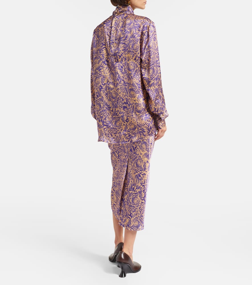 Floral silk satin blouse