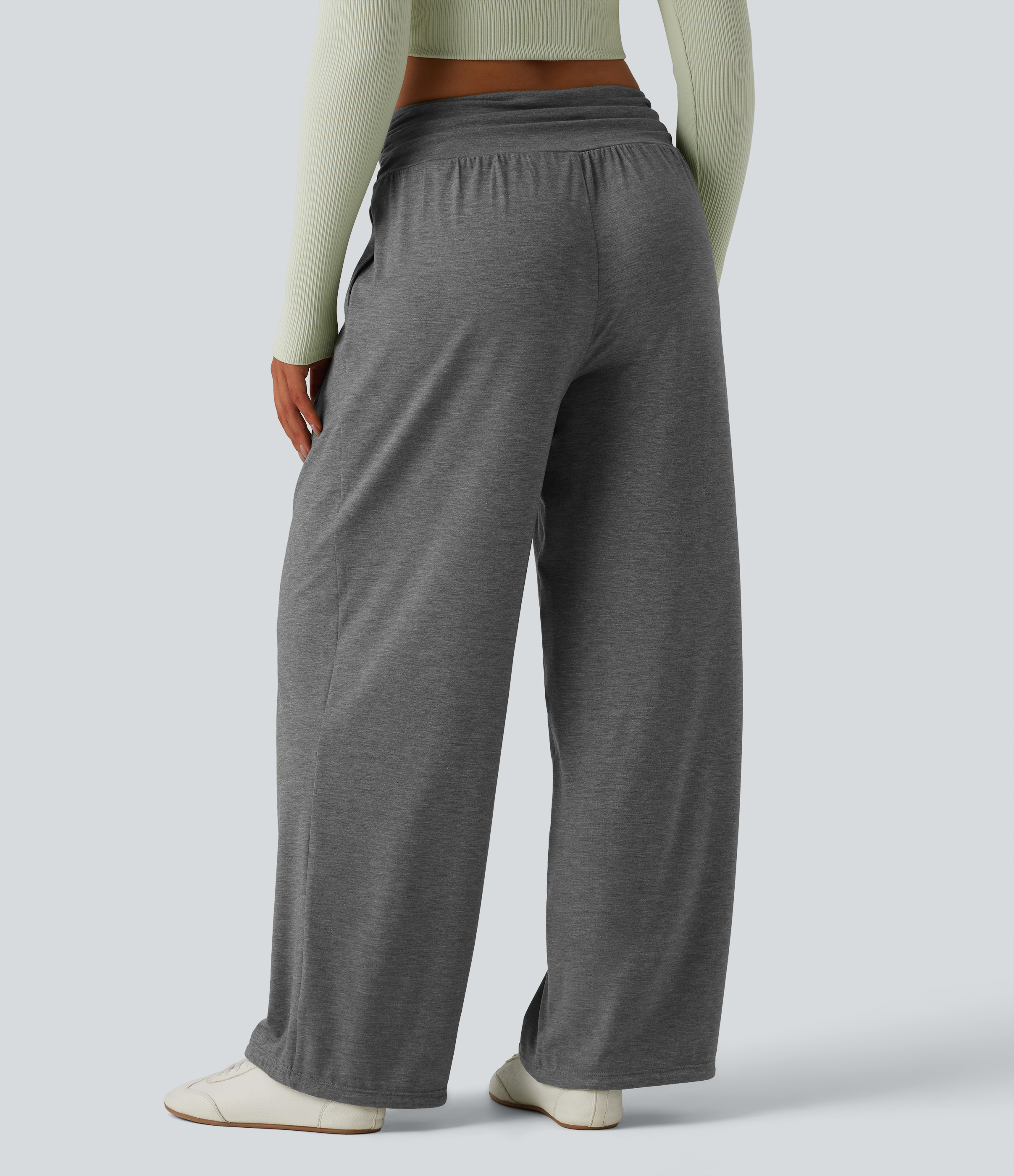 Pantalon de yoga chiné froncé taille haute avec poches - Darl Gray Floral Yarn