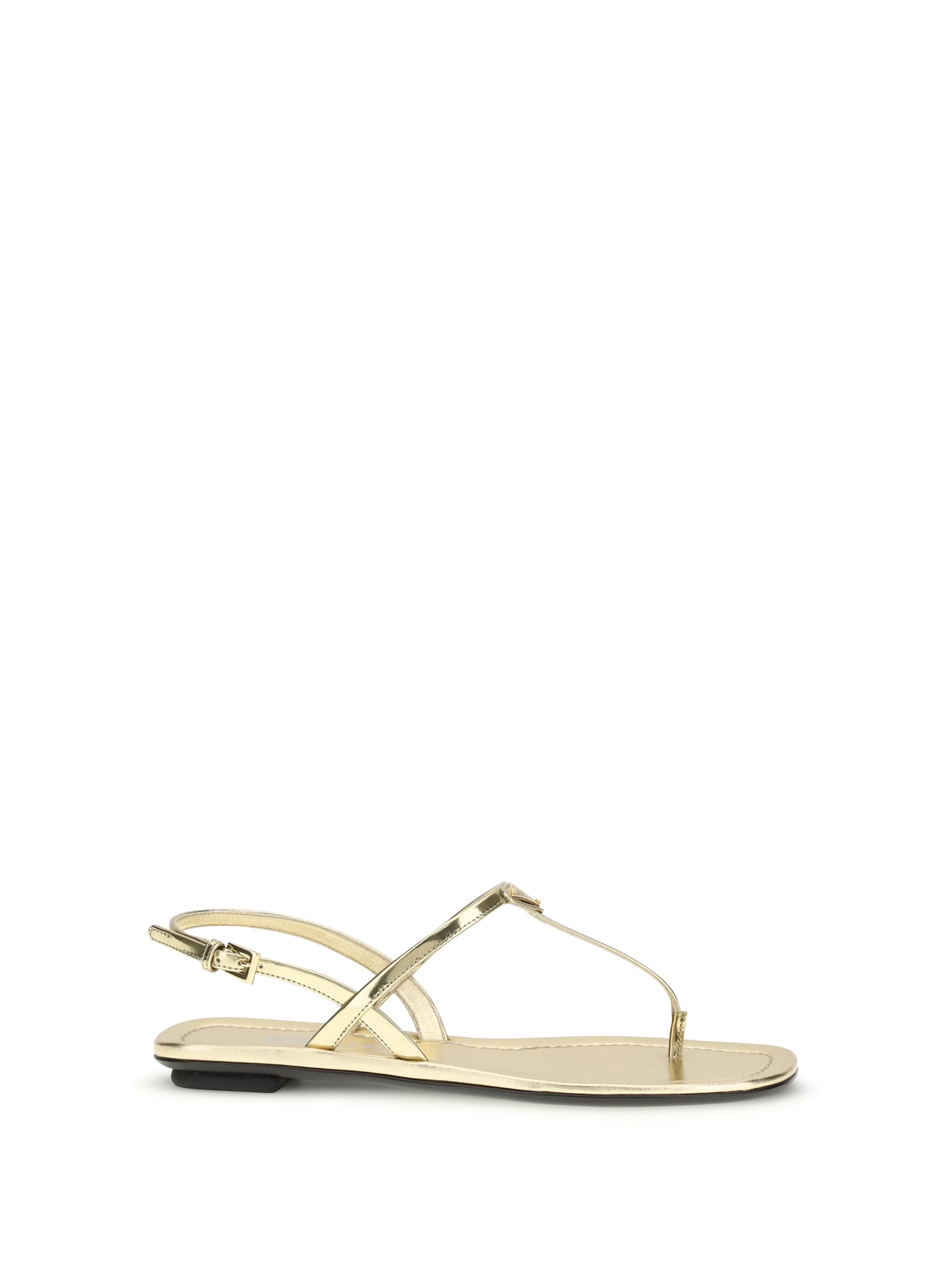Prada - leather flat thong sandals metallic finish