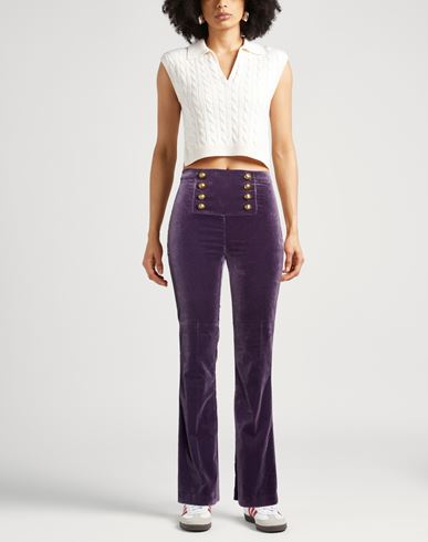 Woman Pants Dark purple Size 10 Cotton, Elastane