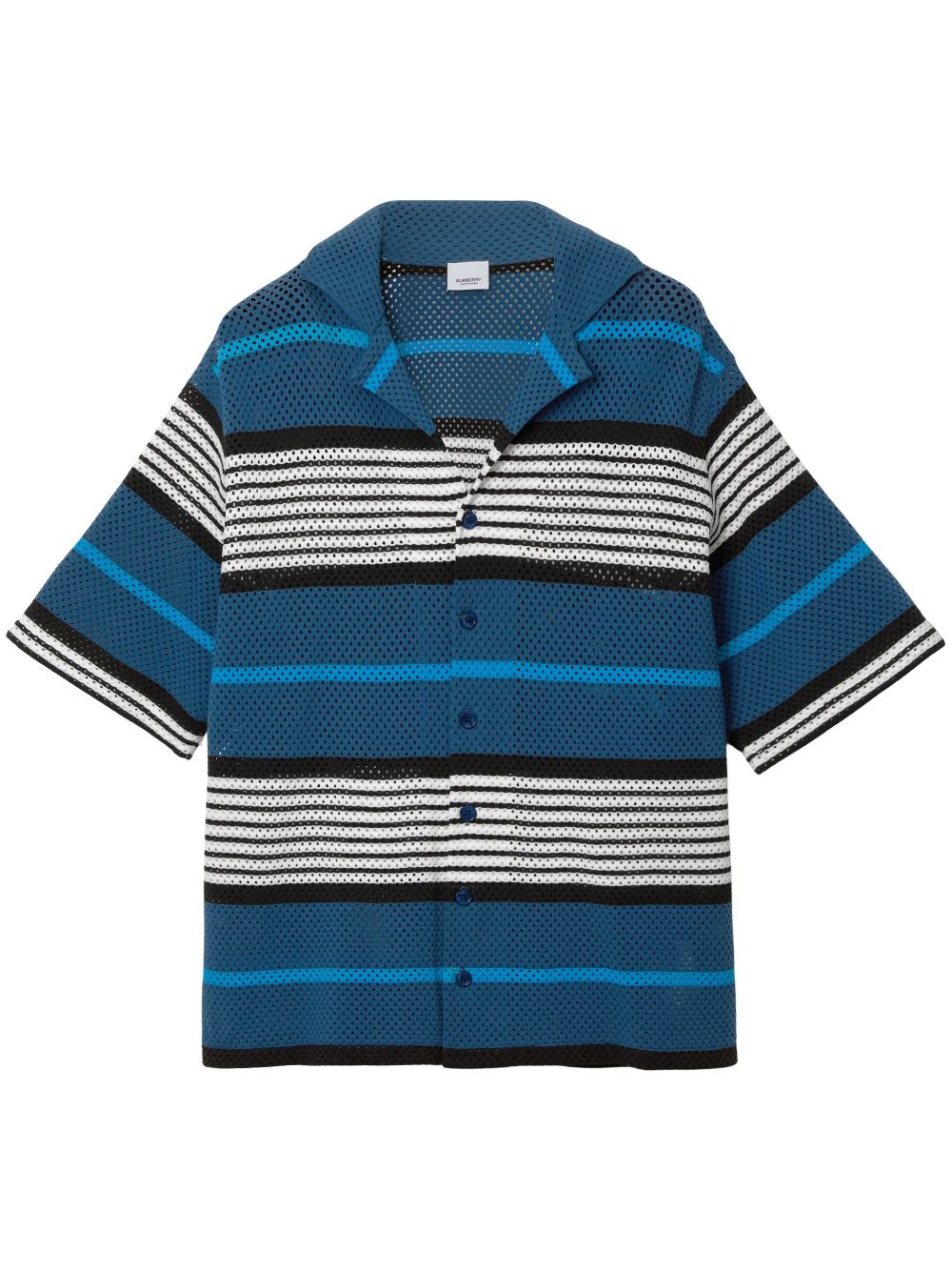 Perforated striped short-sleeve shirt - Blue