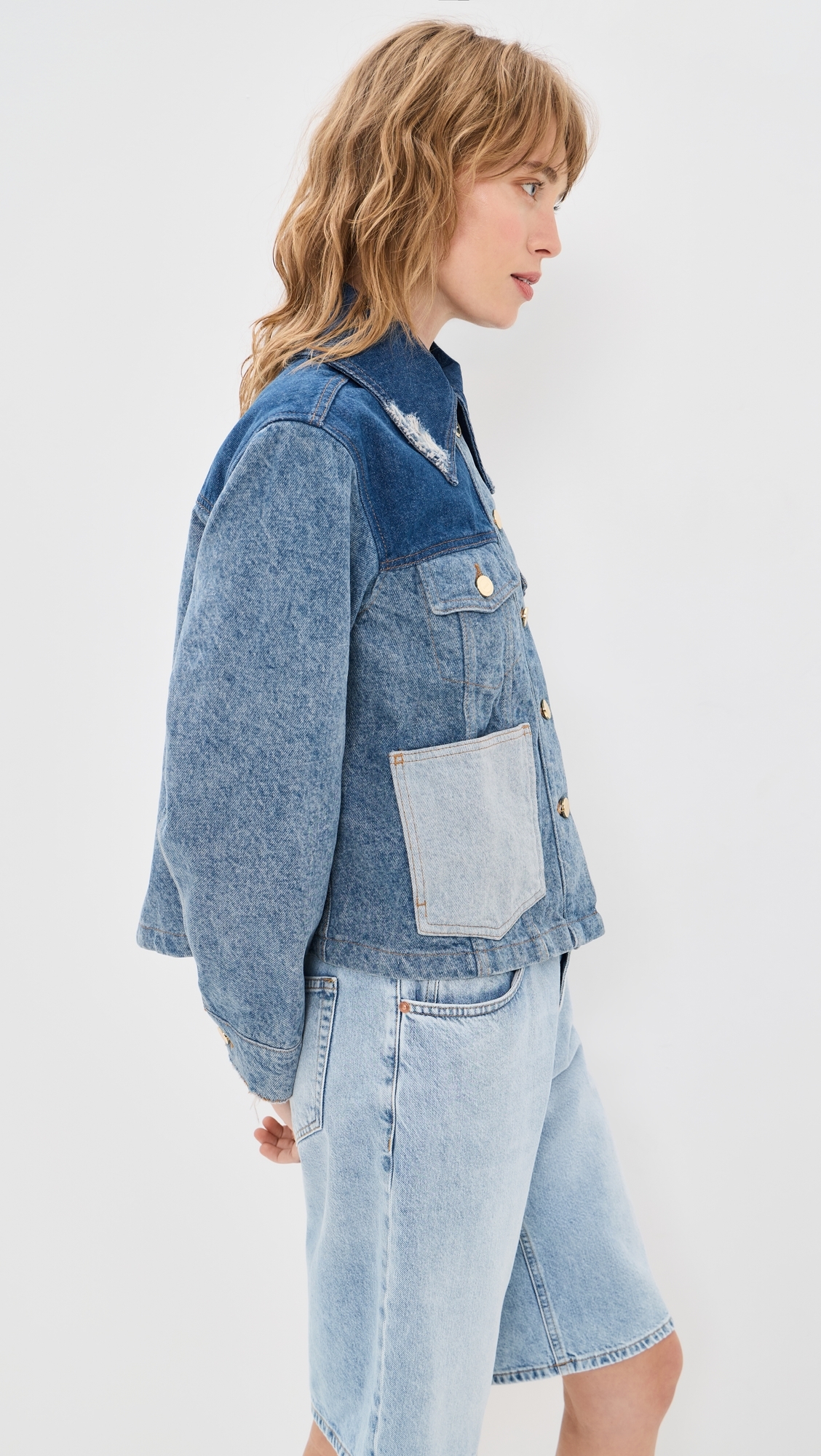 Patchwork Denim Short Jacket Mid Blue Vintage