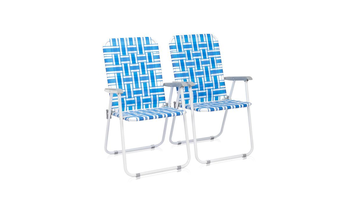 Set of 2 Folding Beach Chairs – Steel Tube Frame, 120kg Weight Capacity - Blue