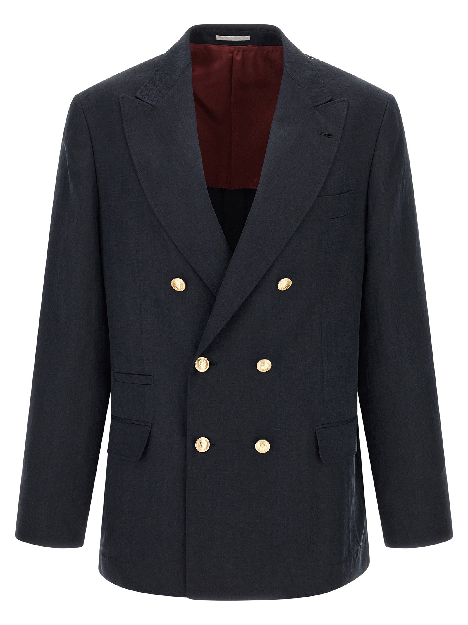 Silk and Linen Double-Breasted Blazer — Blue