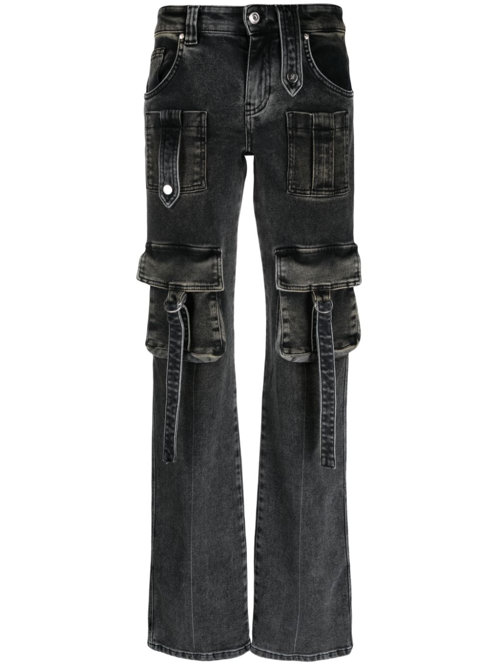 Strap-detail low-rise cargo trousers - Grey