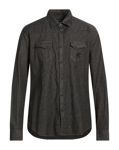 Man Denim shirt Charcoal Size L Cotton, Elastane