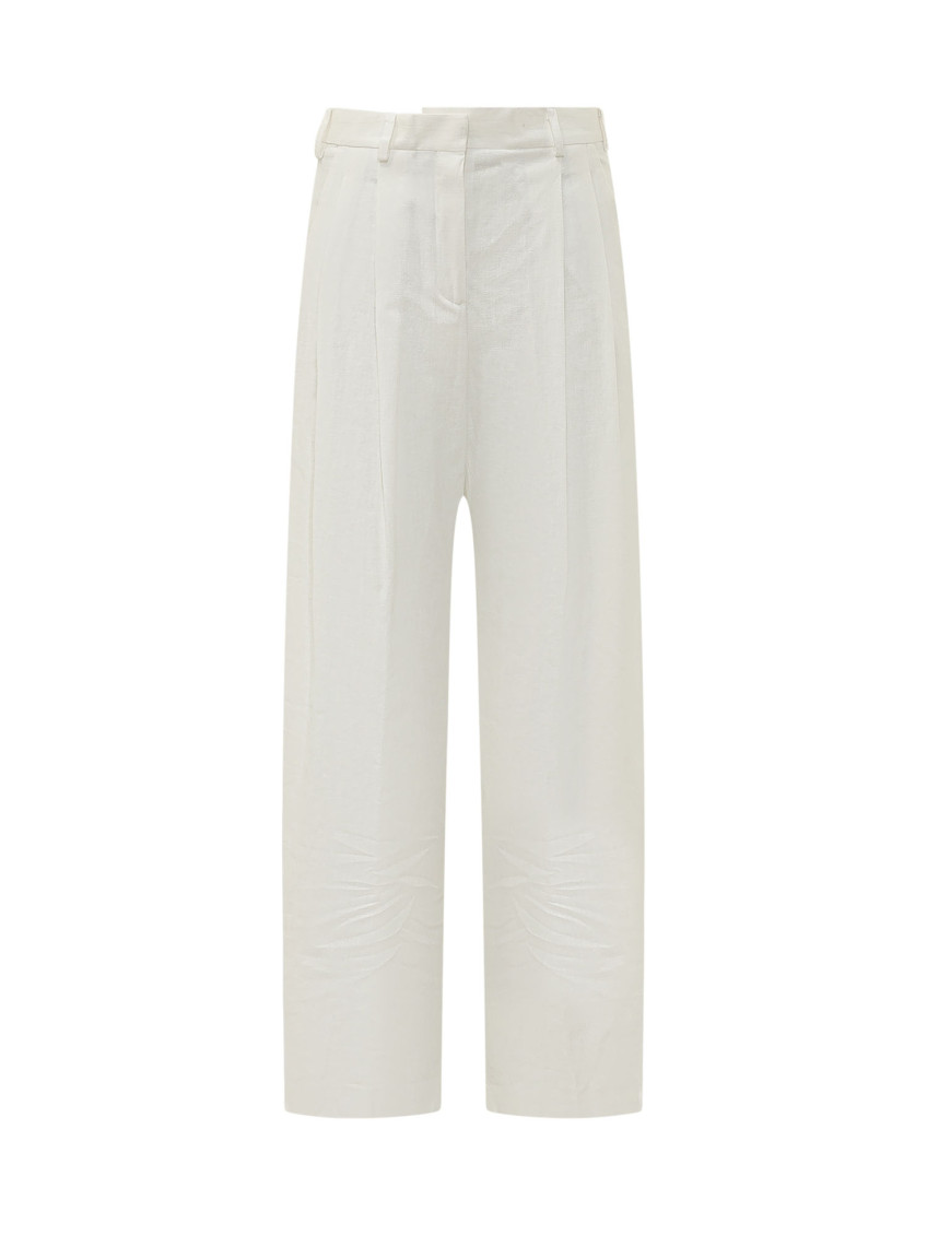 White Straight Pleated Pants