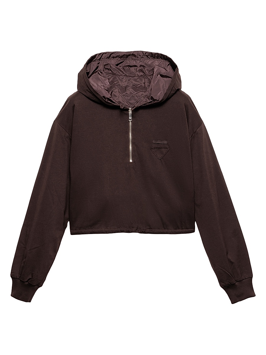 Women's Reversible Cotton Jersey and Re-Nylon Hoodie - Brown