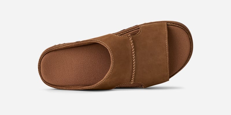 ® Women's Goldenstar Hi Cutout Slide Leather Sandals in Dark Chestnut