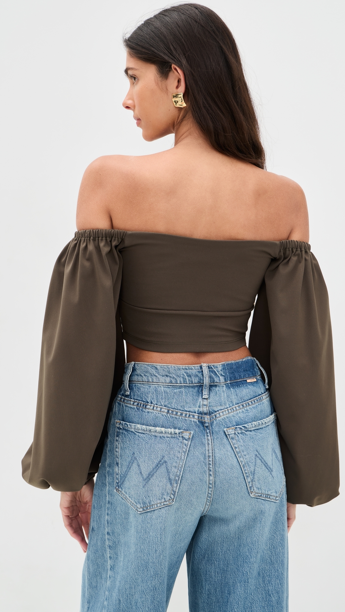 Off-Shoulder Puff Sleeve Top Turkish Coffee