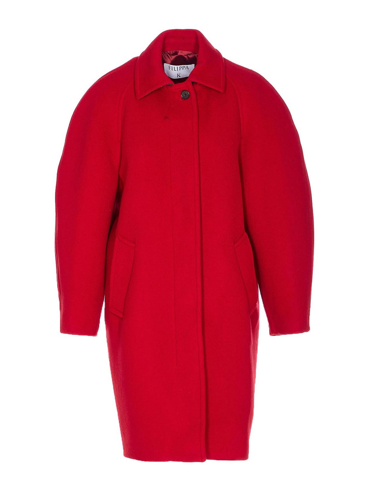 Red Cocoon Coat With Frontal Buttons Closure