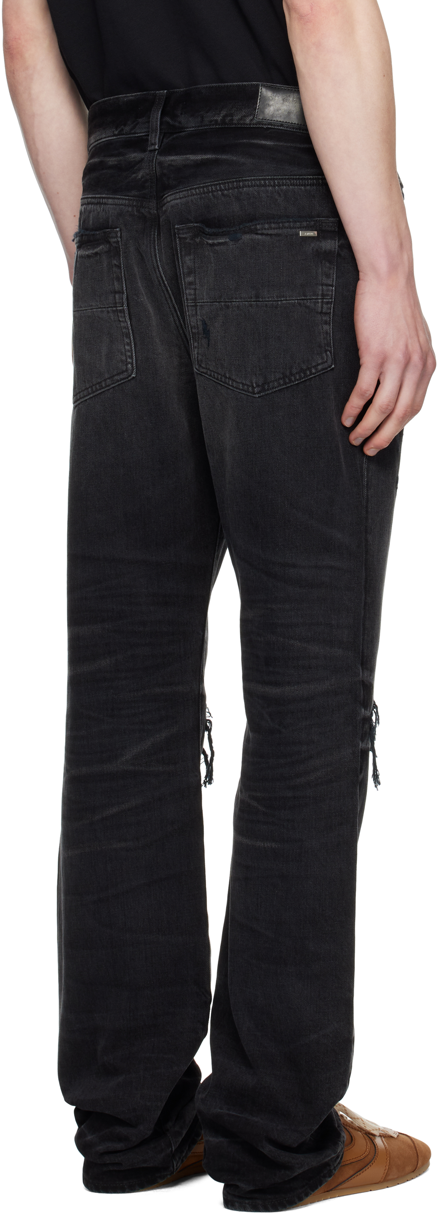 Black Leather Straight MX1 Jeans