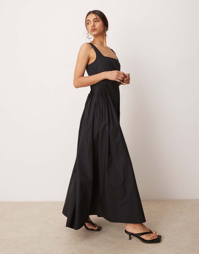 ASOS DESIGN Womens scoop neck pleat waist midaxi dress in black