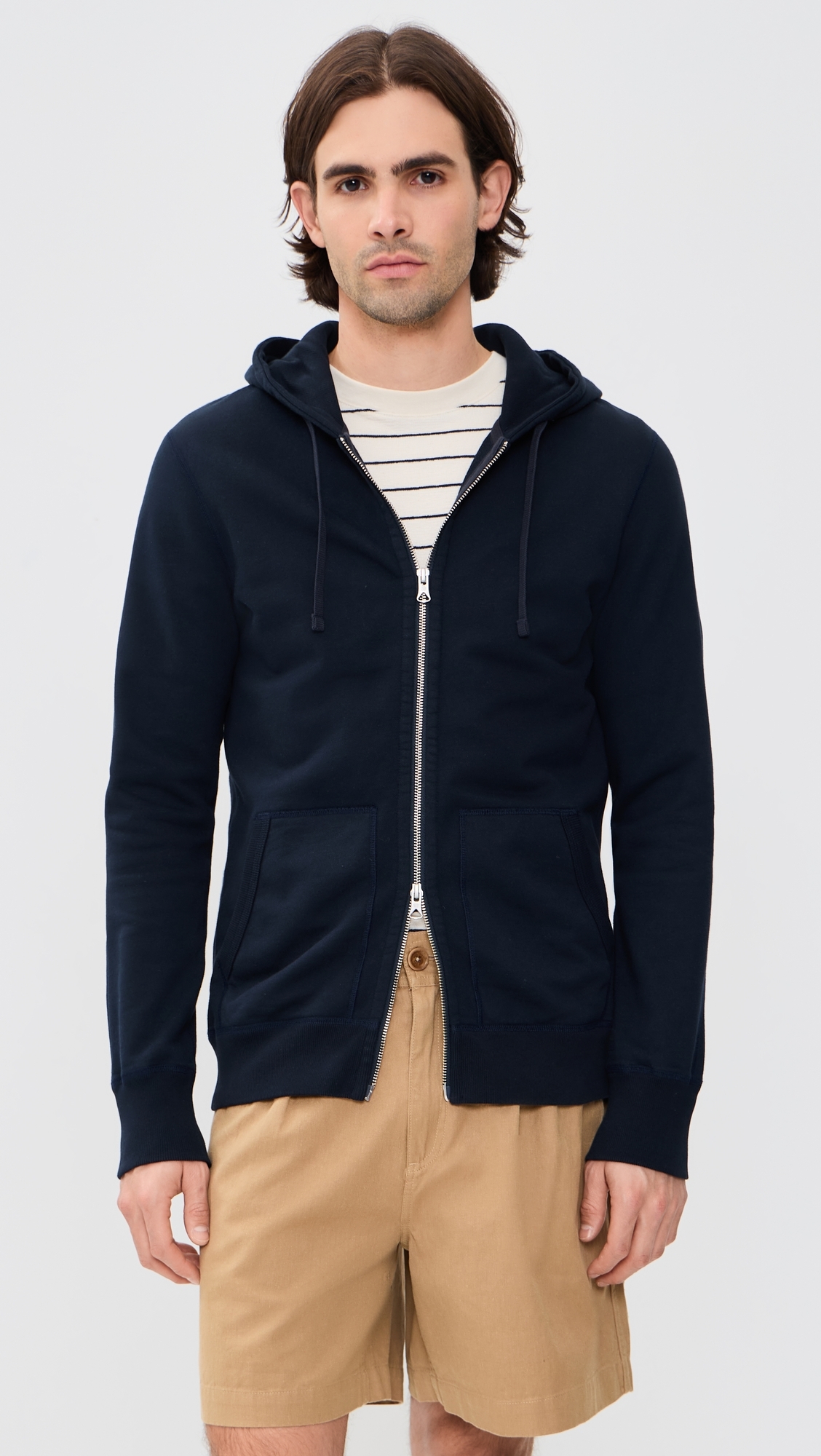 Midweight Terry Slim Zip Hoodie Navy