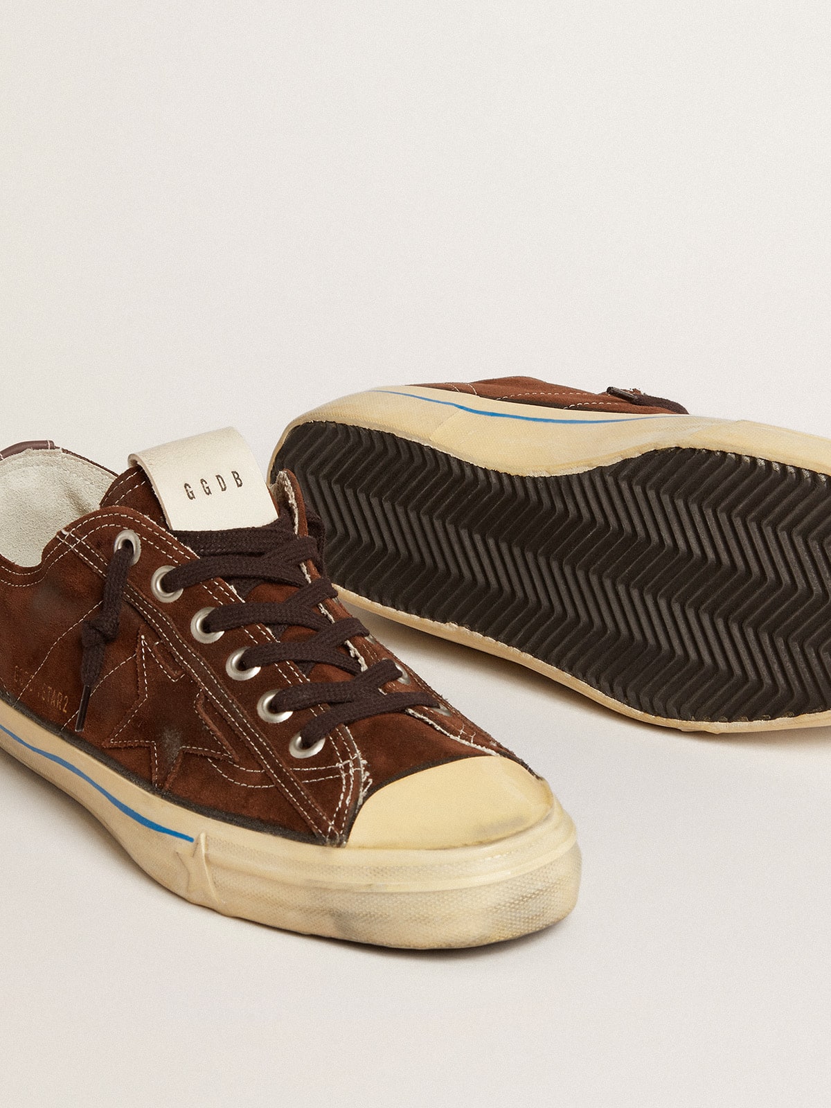 Golden Goose - Men's V-star Ltd Sneakers In Dark Brown Suede With Tone-on-tone Star, Man
