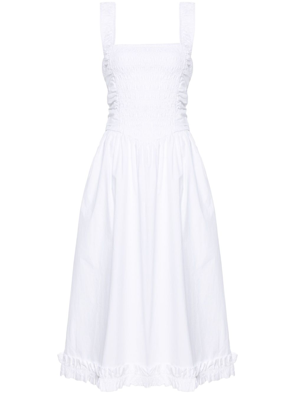 Smocked poplin midi dress - White