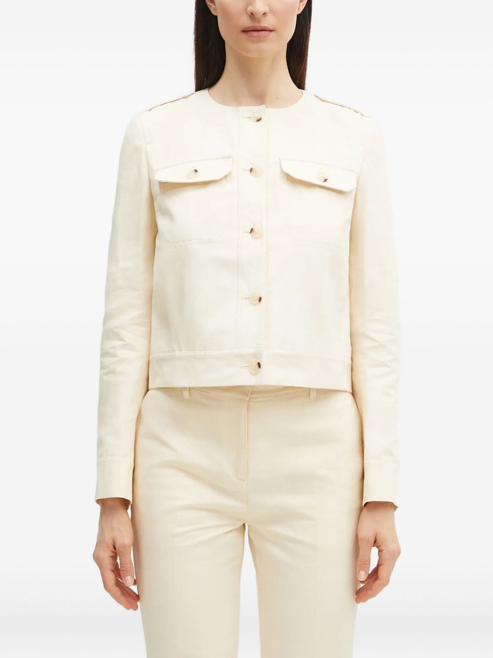 Cotton collarless jacket - Neutrals
