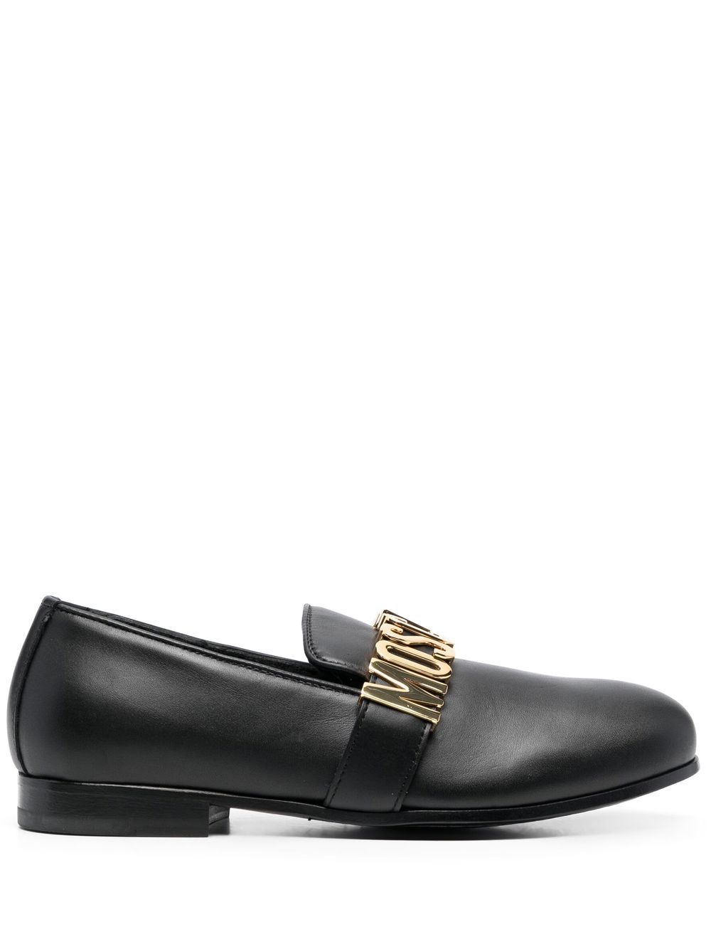 Logo-plaque leather loafers - Black