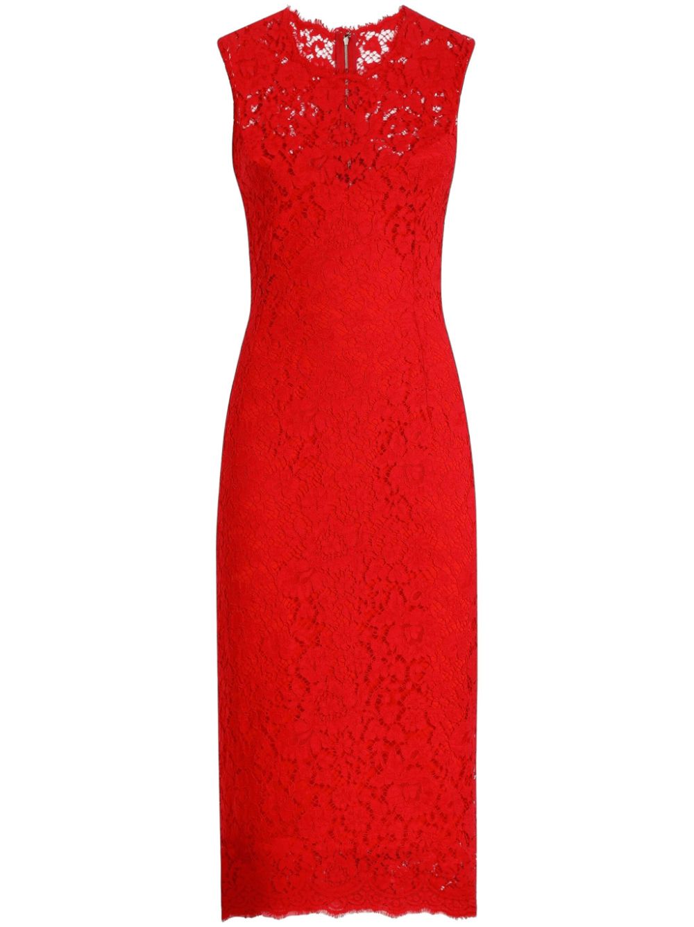 Floral-lace midi dress - Red