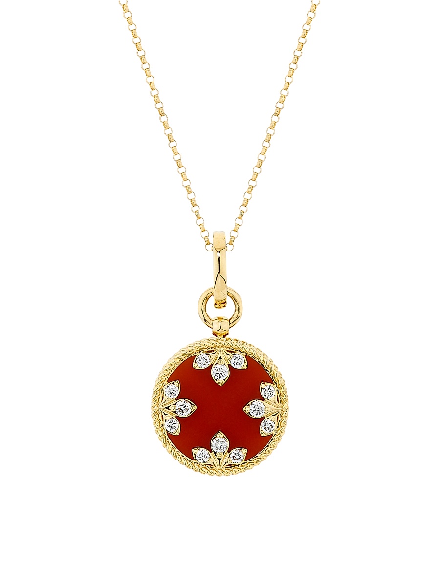Women's Venetian Medallion 18K Yellow Gold, Red Agate & 0.29 TCW Diamond Necklace - Yellow Gold